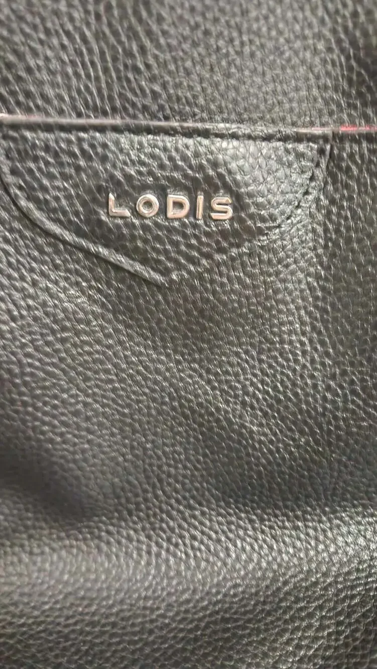 Lodis Black Pebbled Leather Shoulder Tote Bag with Floral Interior
